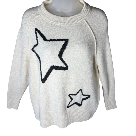 Aerie Oversized Star Sweater White Black Graphic Knit Tumblr Core Pullover XXS - Picture 2 of 6